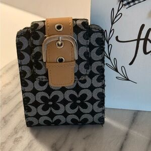 RGA Accessories Black Floral Wallet With Tan Front Buckle Wallet Snap Closure